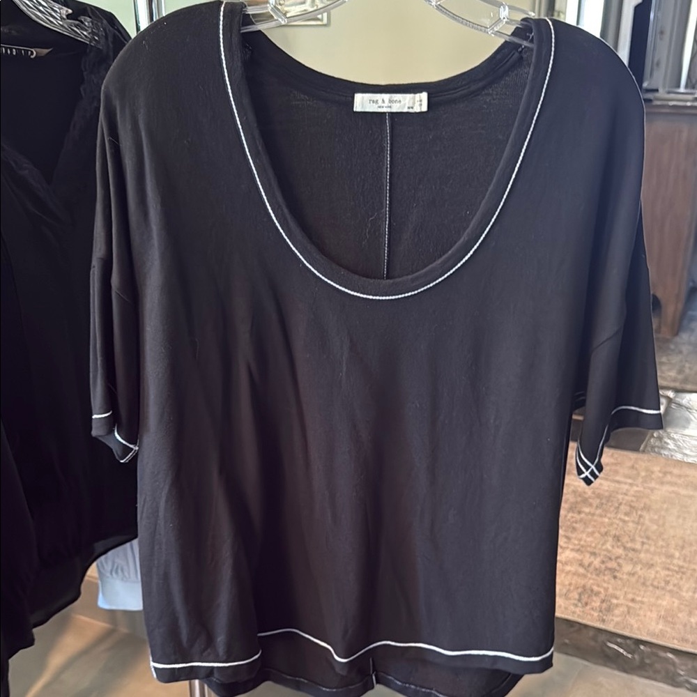 Rag & Bone Black Boxy T-Shirt with White Accents